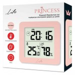 LIFE PRINCESS Ψηφιακό θερμόμετρο και υγρόμετρο εσωτερικού χώρου με ρολόι, σε απαλή ροζ απόχρωση
