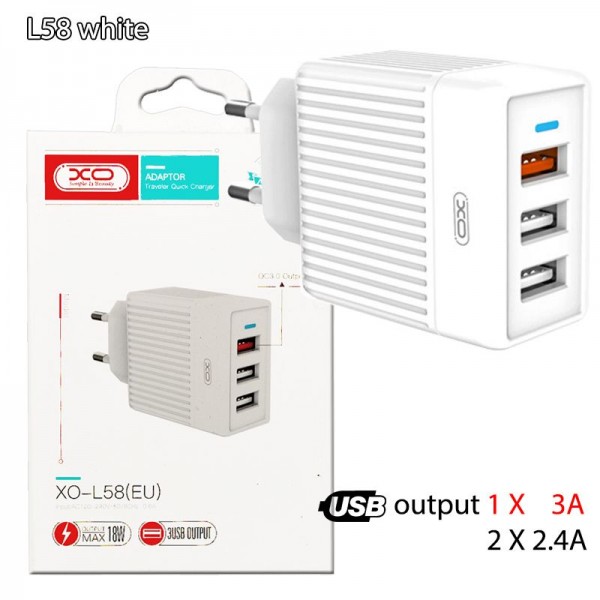XO L58 3xUSB QC3.0 30W Λευκό